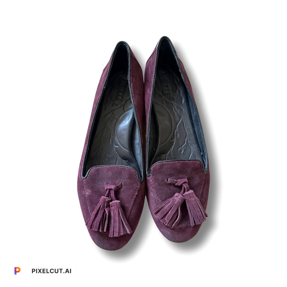 Born Suede Tassel Loafers Size 8 Plum